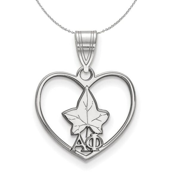 Sterling Silver Alpha Phi Heart Pendant Necklace - 24 Inch - Picture 1 of 8